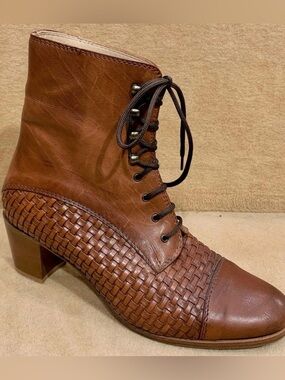 Florence Designer Woven Leather Lace-Up Boots